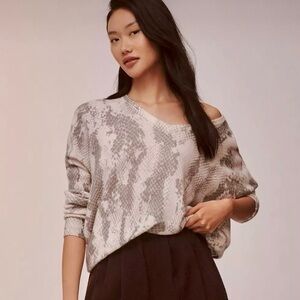 Maeve By Anthropologie V-Neck Cashmere Sweater XL grey snakeskin print